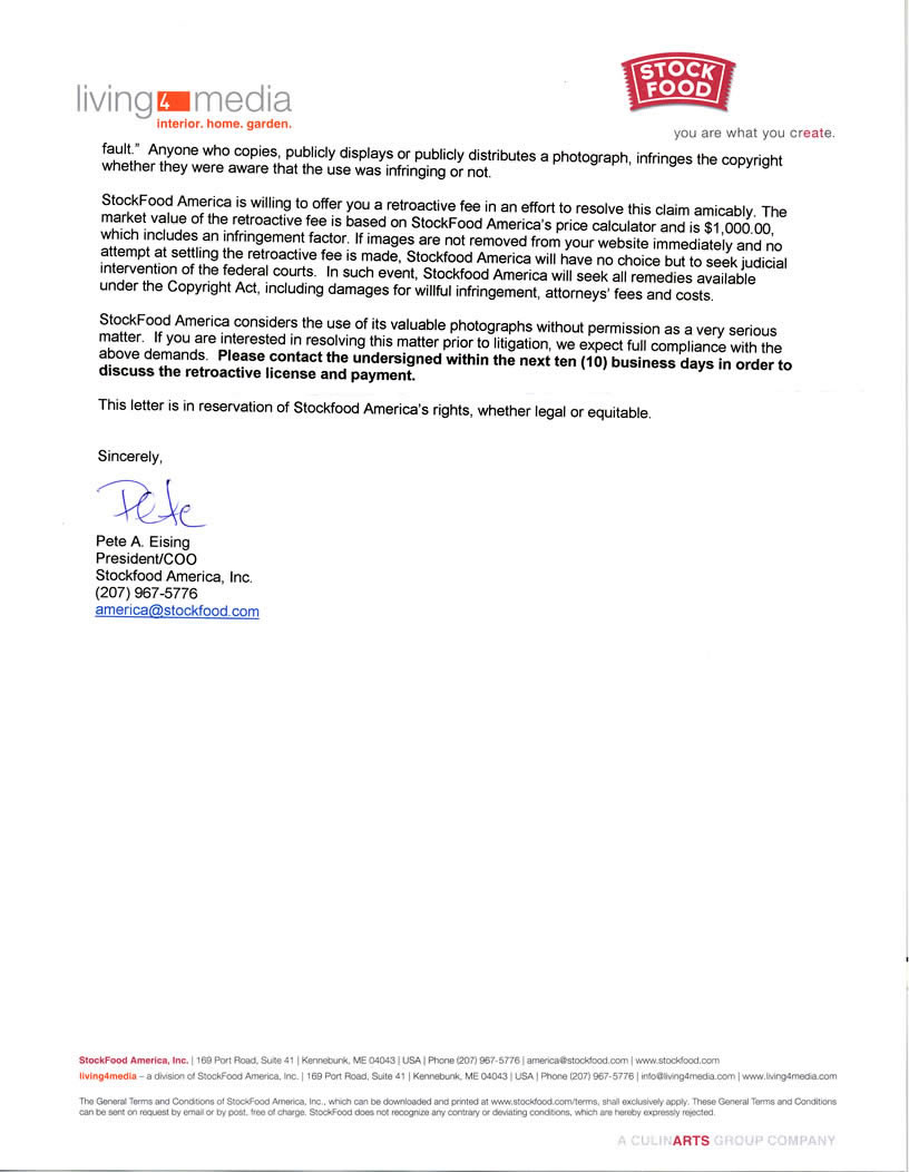 Stockfood Copyright Infringement Scam Letter Page 2
